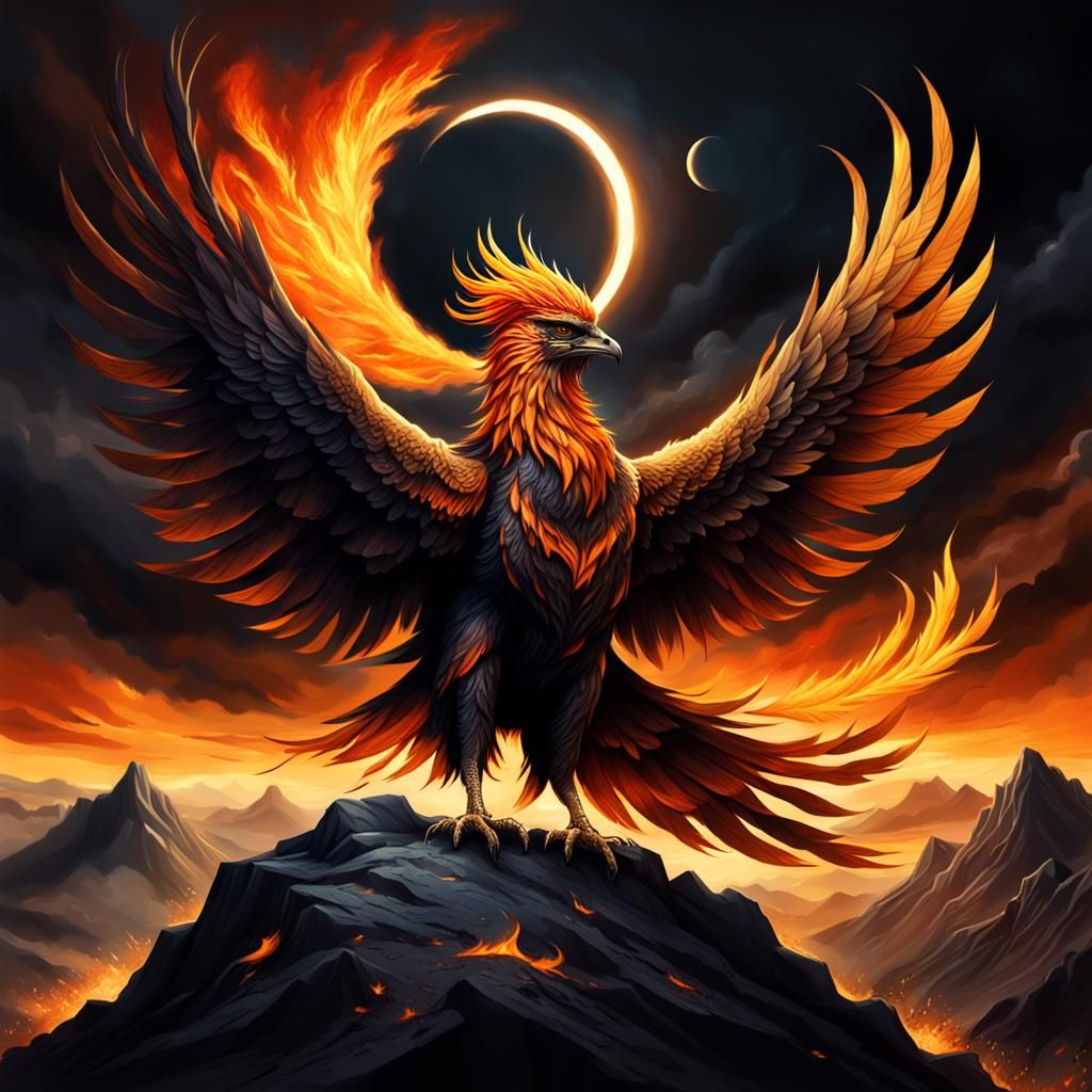 Phoenix in Dramatic Dark Fantasy Style
