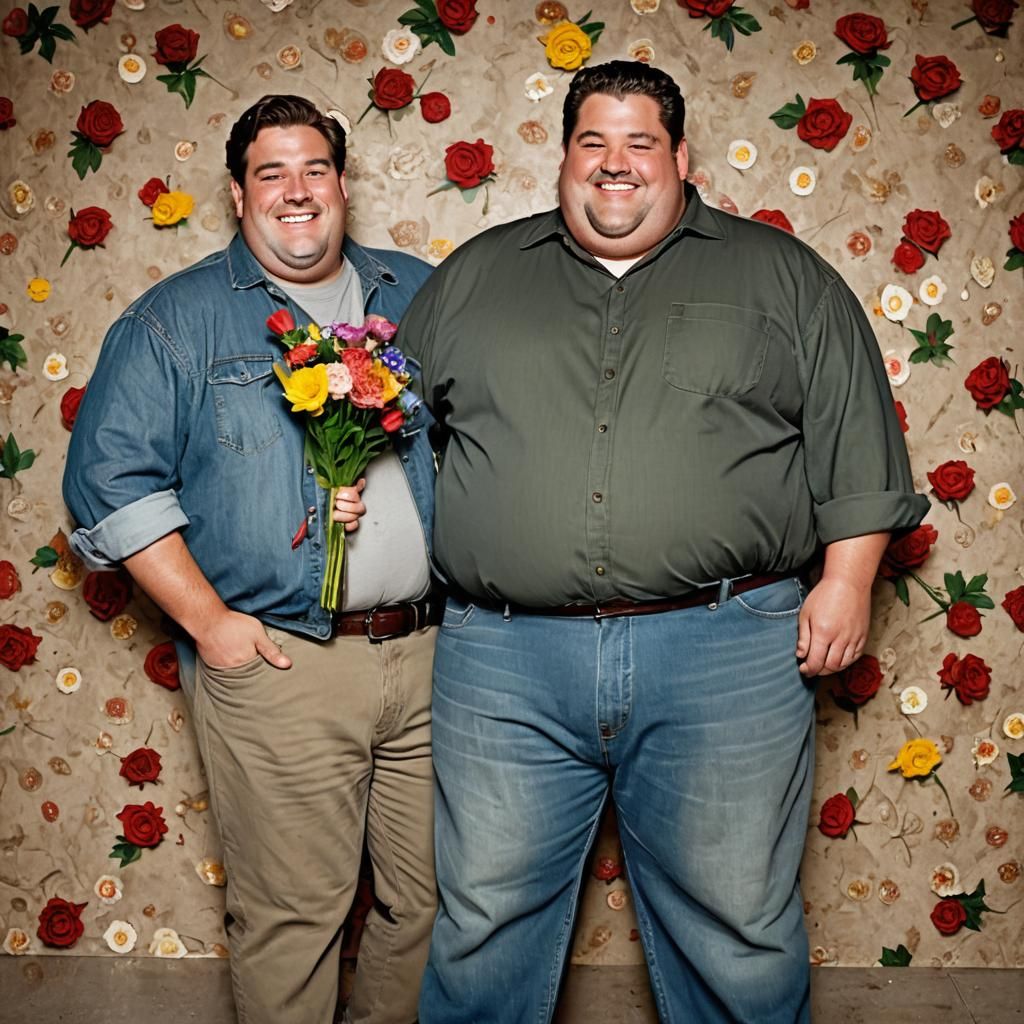 Twin Brothers with Flowers and Beautiful Woman