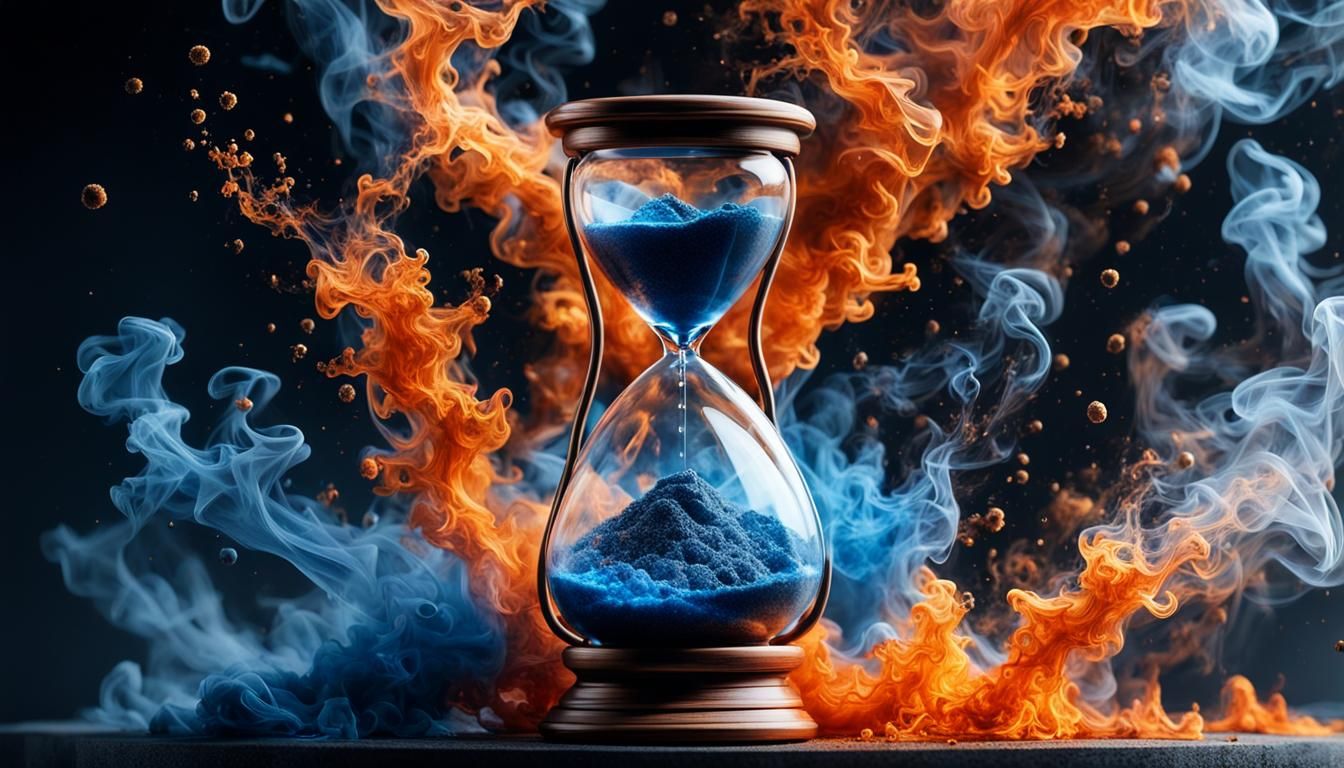 Smokey Hourglass Disintegrating in Hyperreal Flame