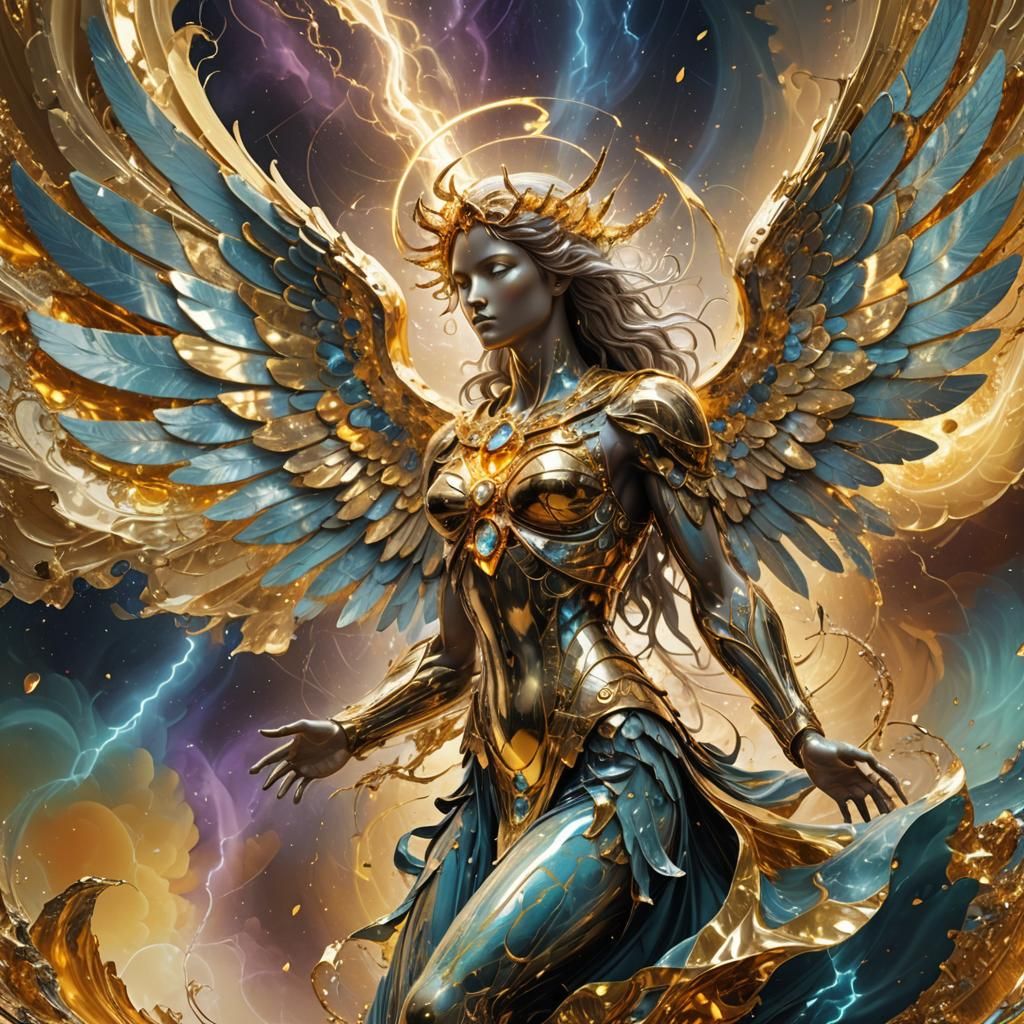 Crystal Winged Angel with Fractal Marble