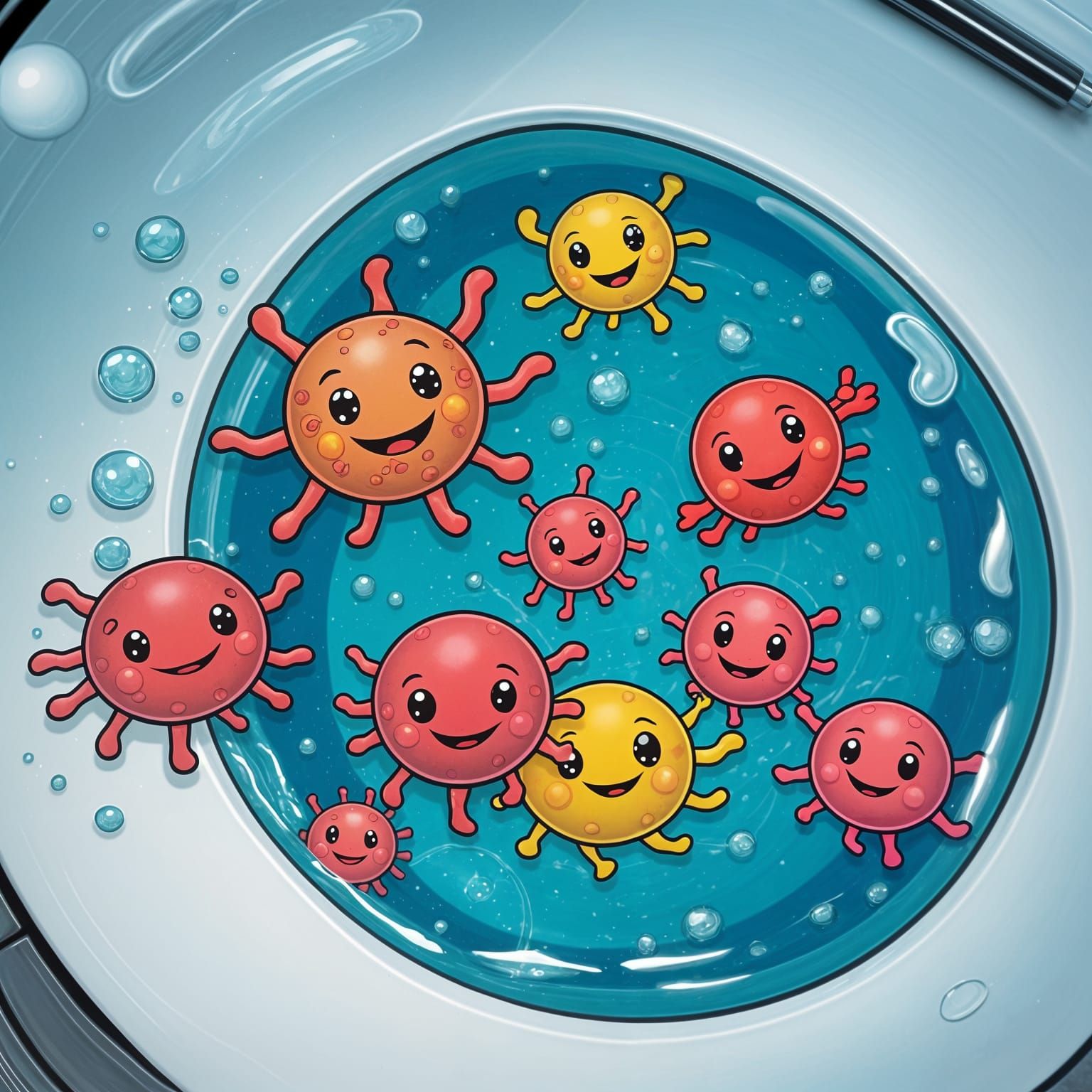 Smiley Amoebas Swim in Toilet Water