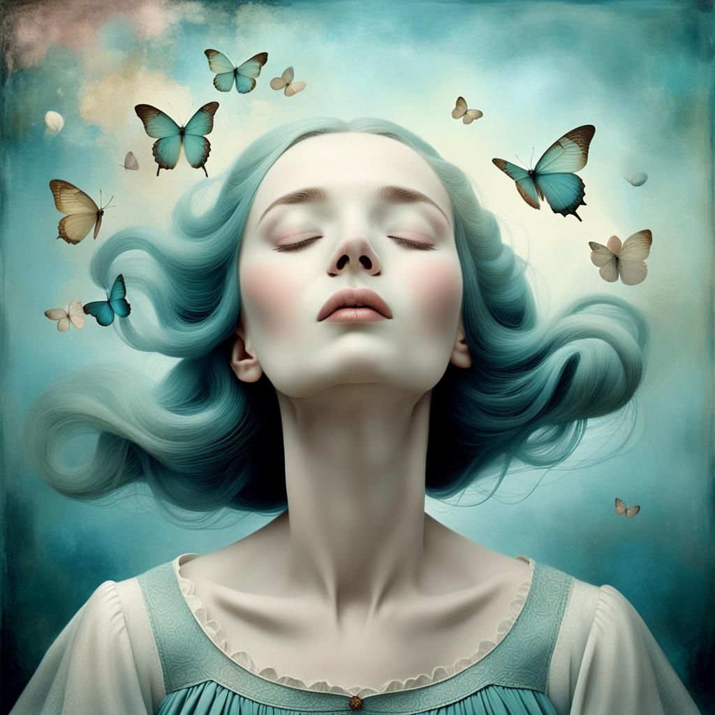 Serene Woman with Closed Eyes in Soft Pastels