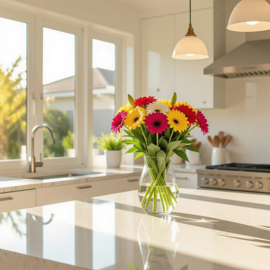 Modern Kitchen with Natural Light and Flowers