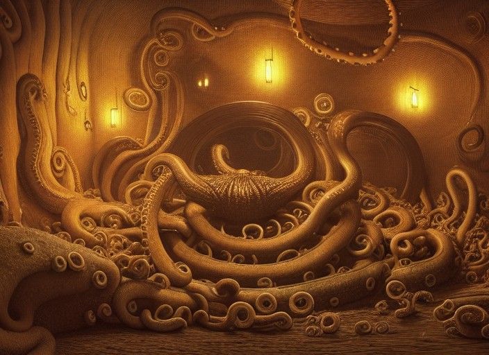 Octopus Chef Cooking with Eight Frying Pans