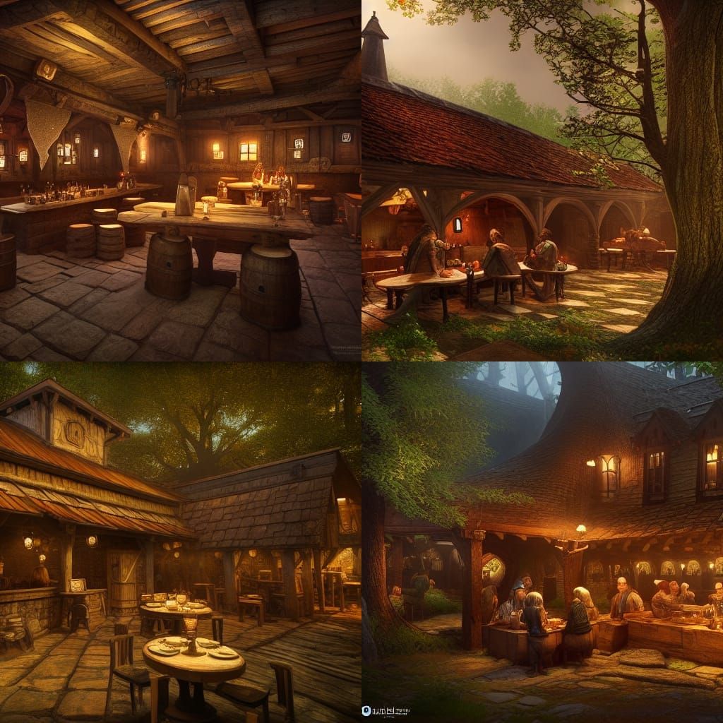 Medieval Tavern in Forest: Detailed Matte Painting