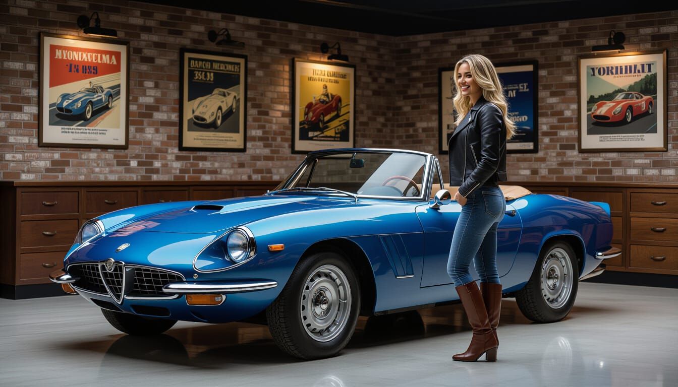 Retro-Modern Sports Car in Royal Blue, Impasto Acrylic Style