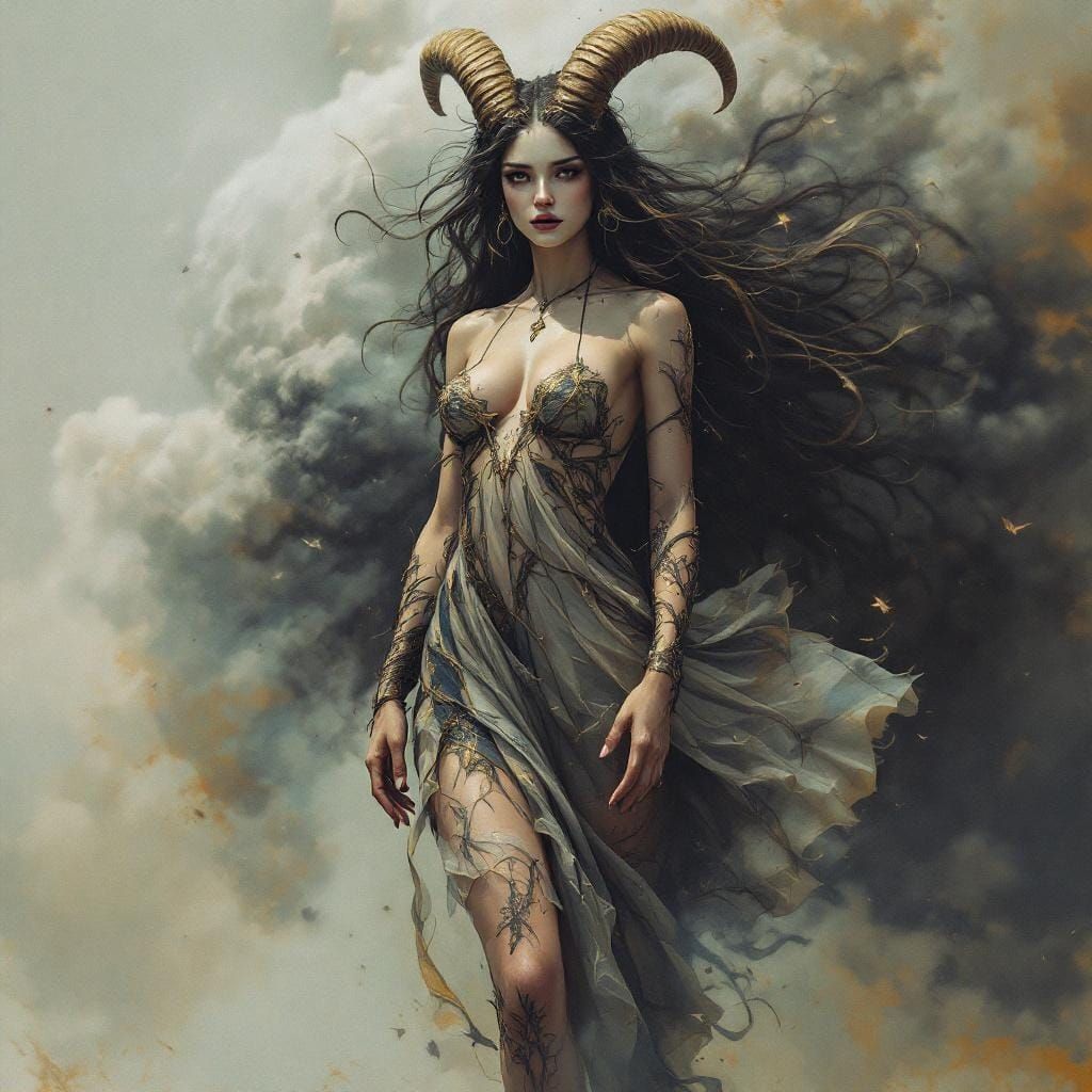 Human-Goat Hybrid Woman in Detailed Matte Painting Style