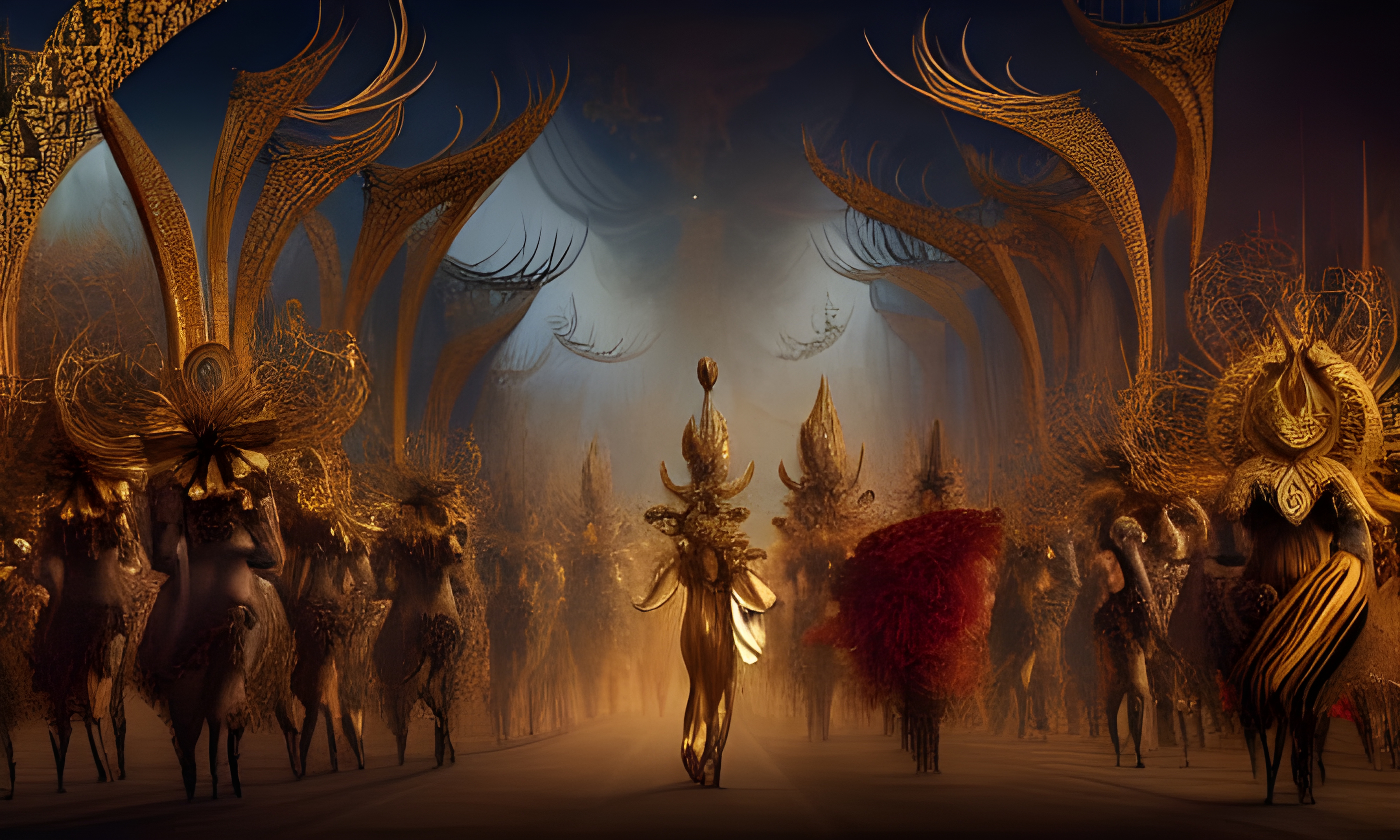 Elaborate Masquerade Ball in Golden Age Illustration Style