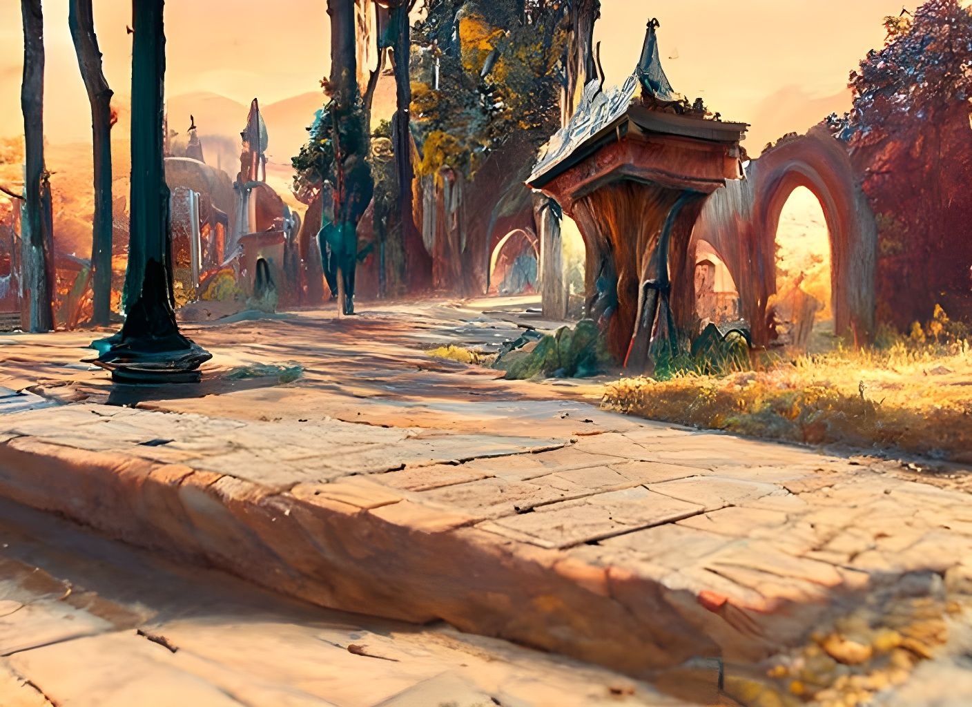 Rivendell Streets: An Oil Painting Landscape