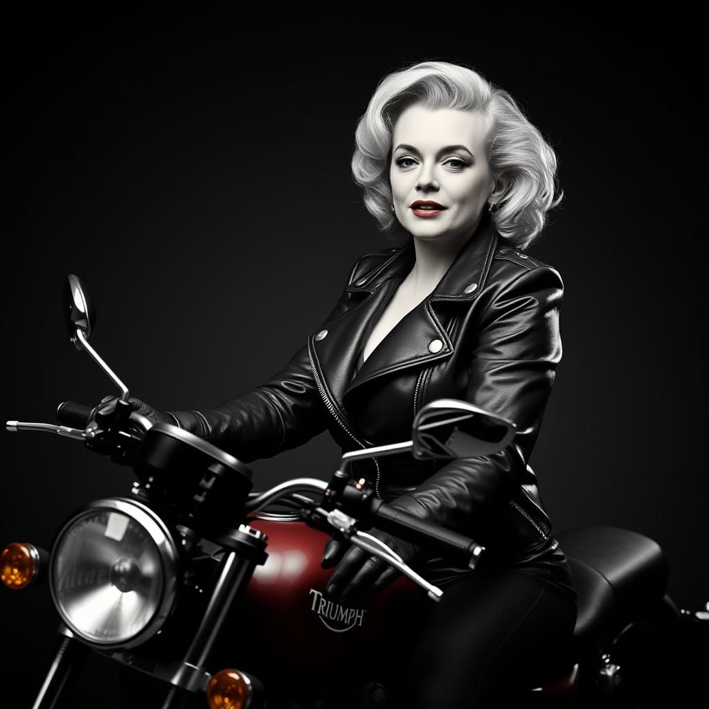 Marilyn Monroe in Classic Motorcycle Chic, Photorealistic Po...
