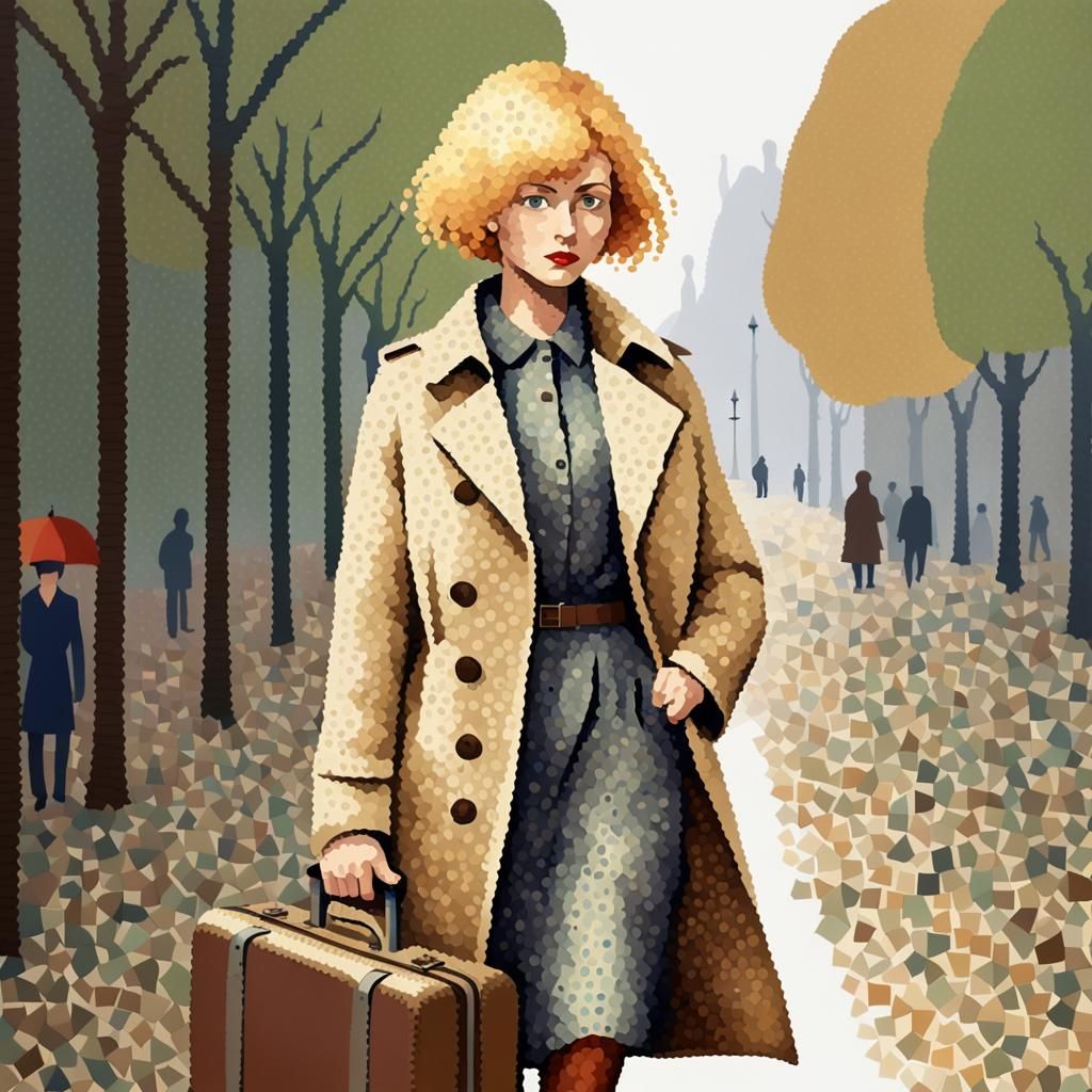 Melancholic Blonde in Pointillist Style