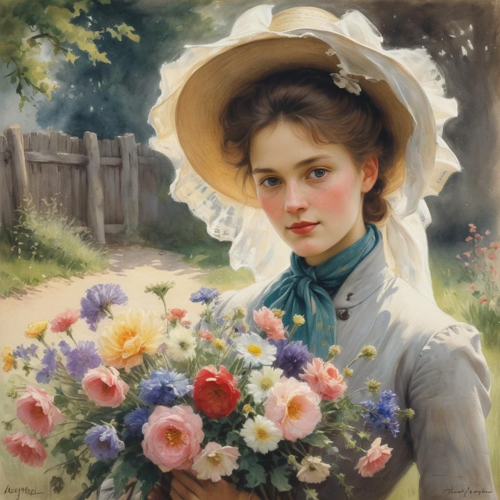 Woman with Straw Hat in Heyerdahl Style