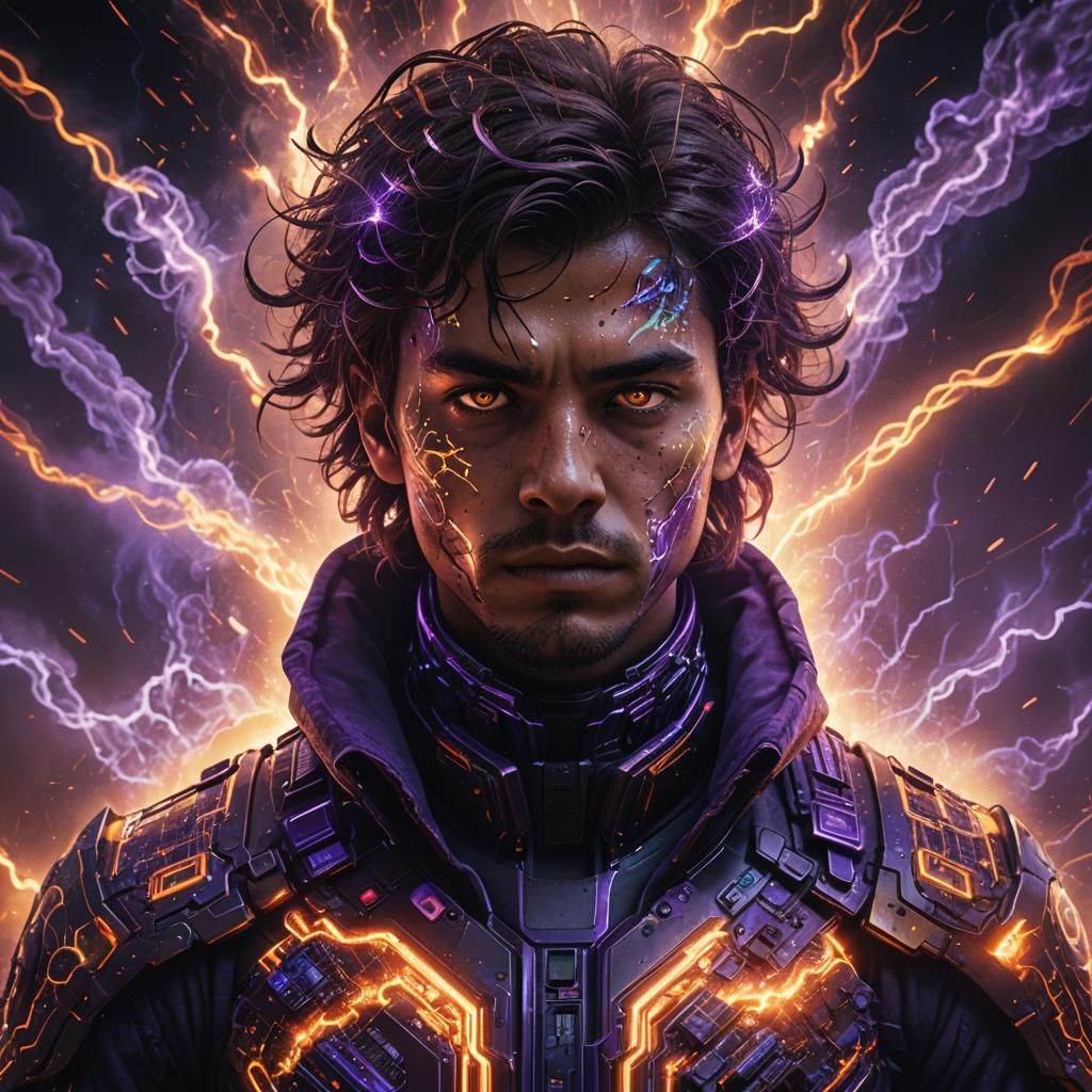 Powerful Being in Celestial Explosion, Hyperrealistic Portra...