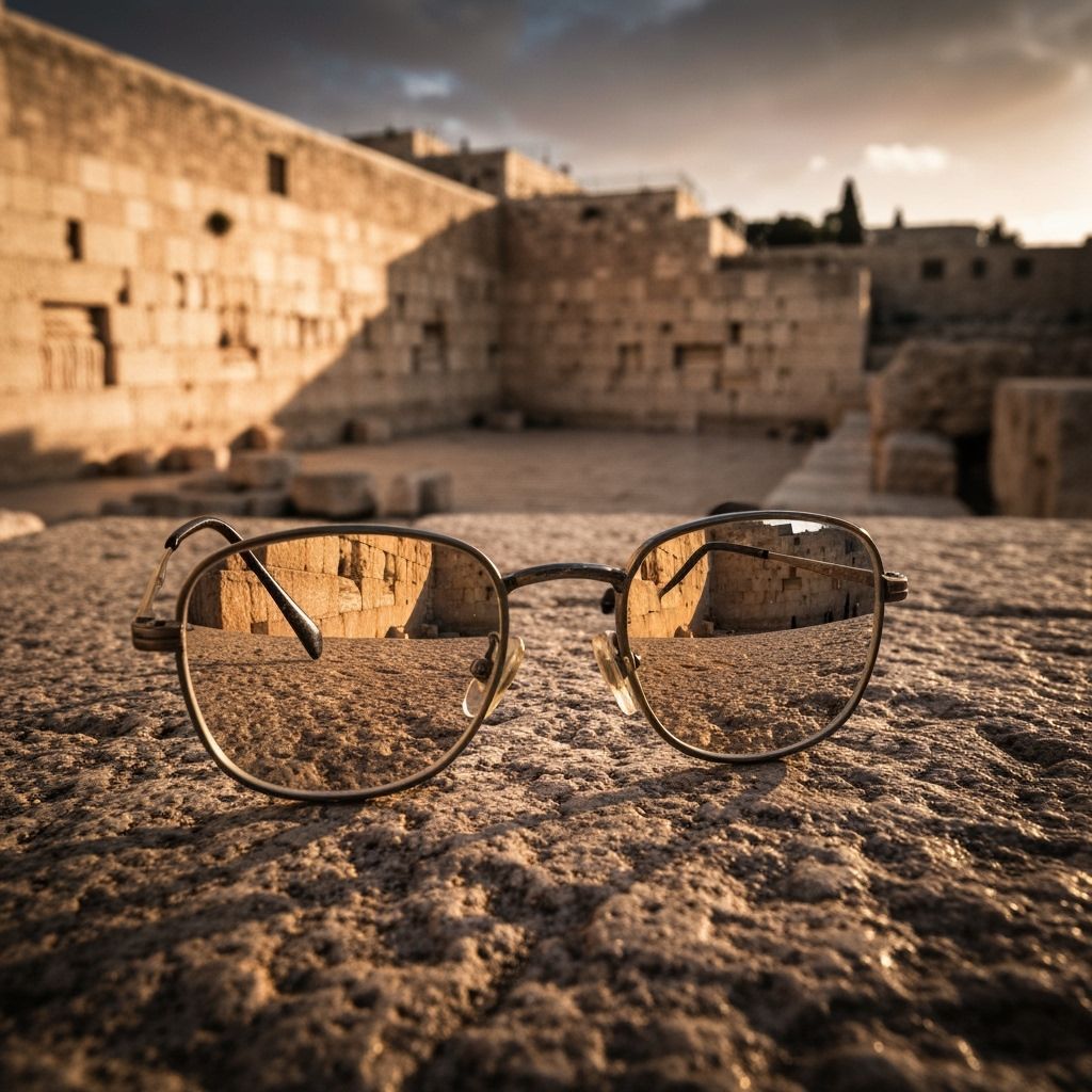 Glasses Reflecting Second Temple in Golden Light