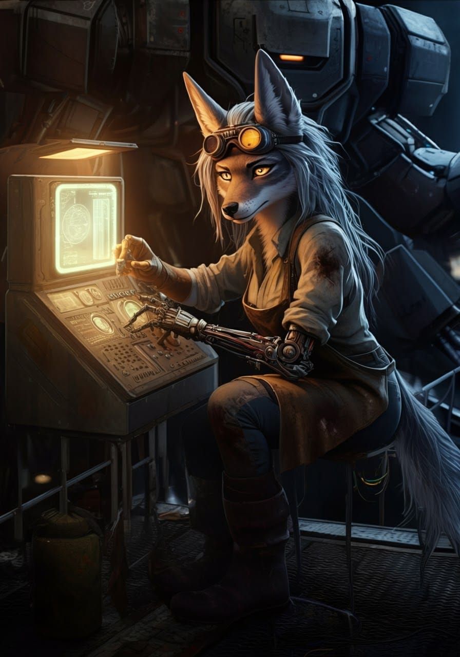 Mecha Hangar Scene in Hyperrealistic Anime Style