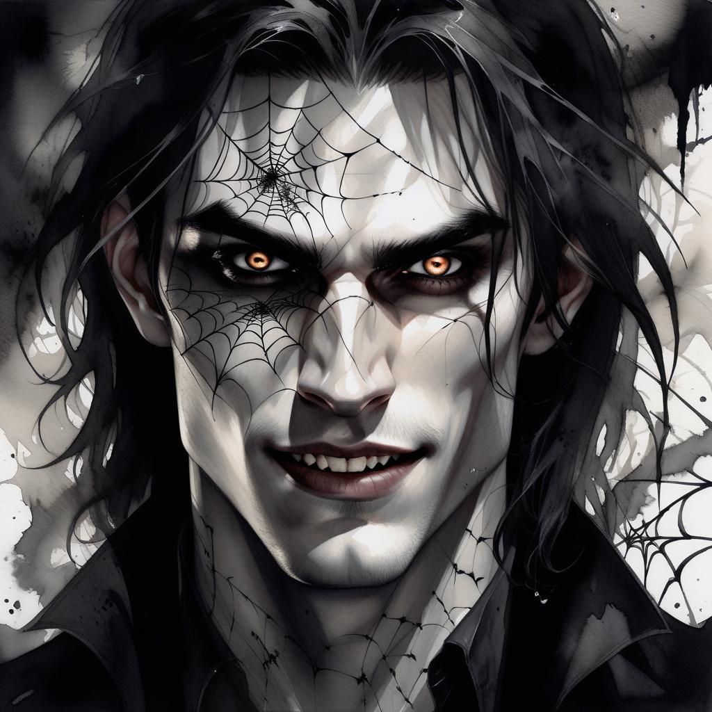 Spider Vampire Portrait in Dark Matte Watercolor