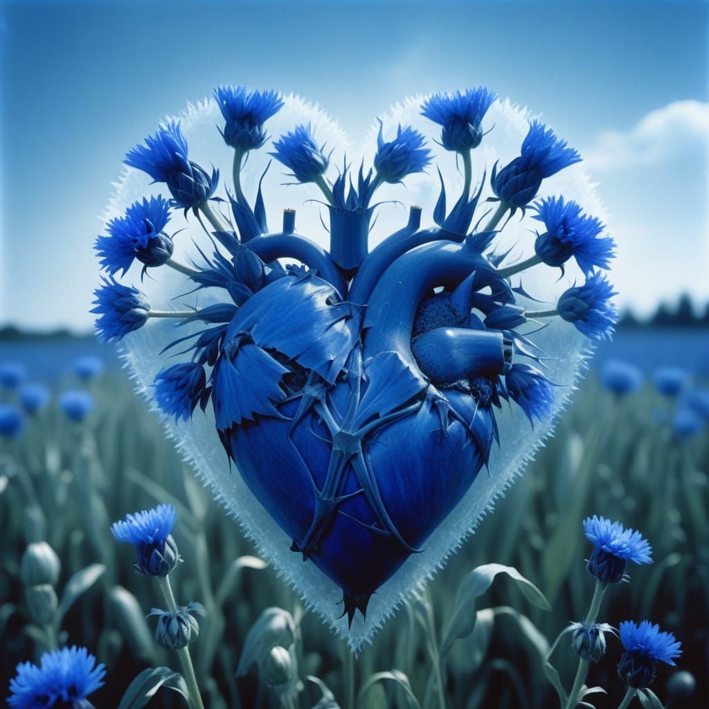 Surreal Gothic Heart Double Exposure Blue Tones