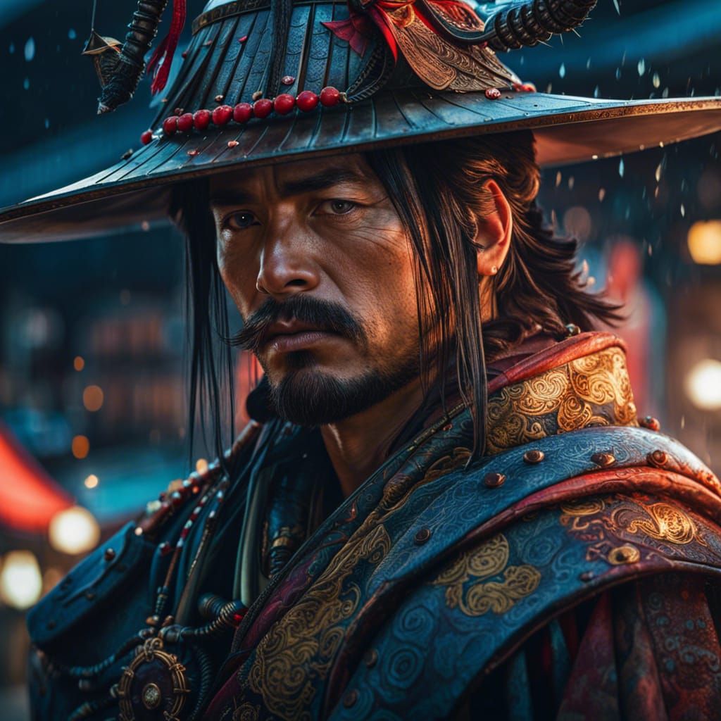 Samurai Portrait in Cyberpunk Biopunk Style