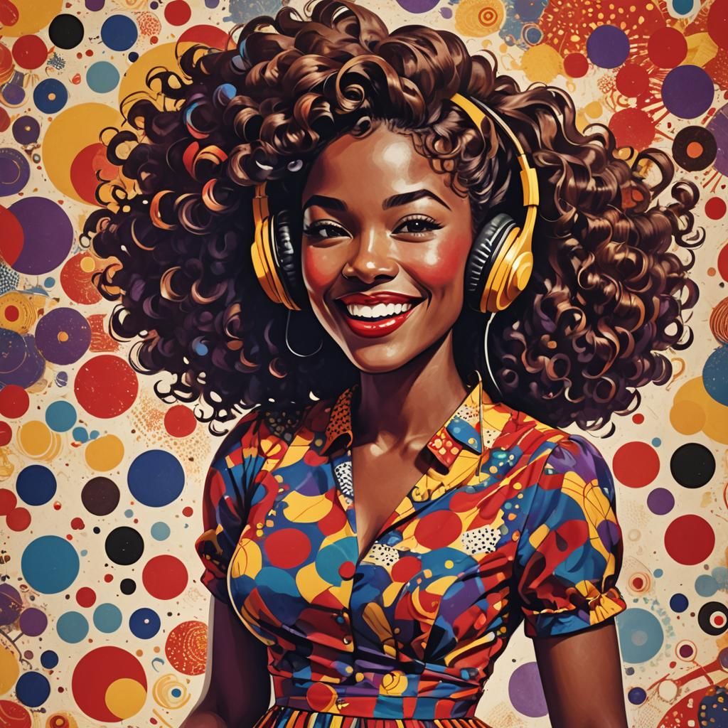 Retro Poster of Woman Listening to Music