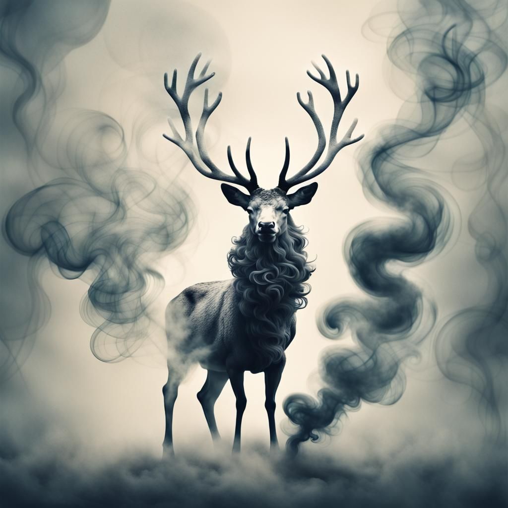 Dreamlike Stag Formed From Smoke Illustration