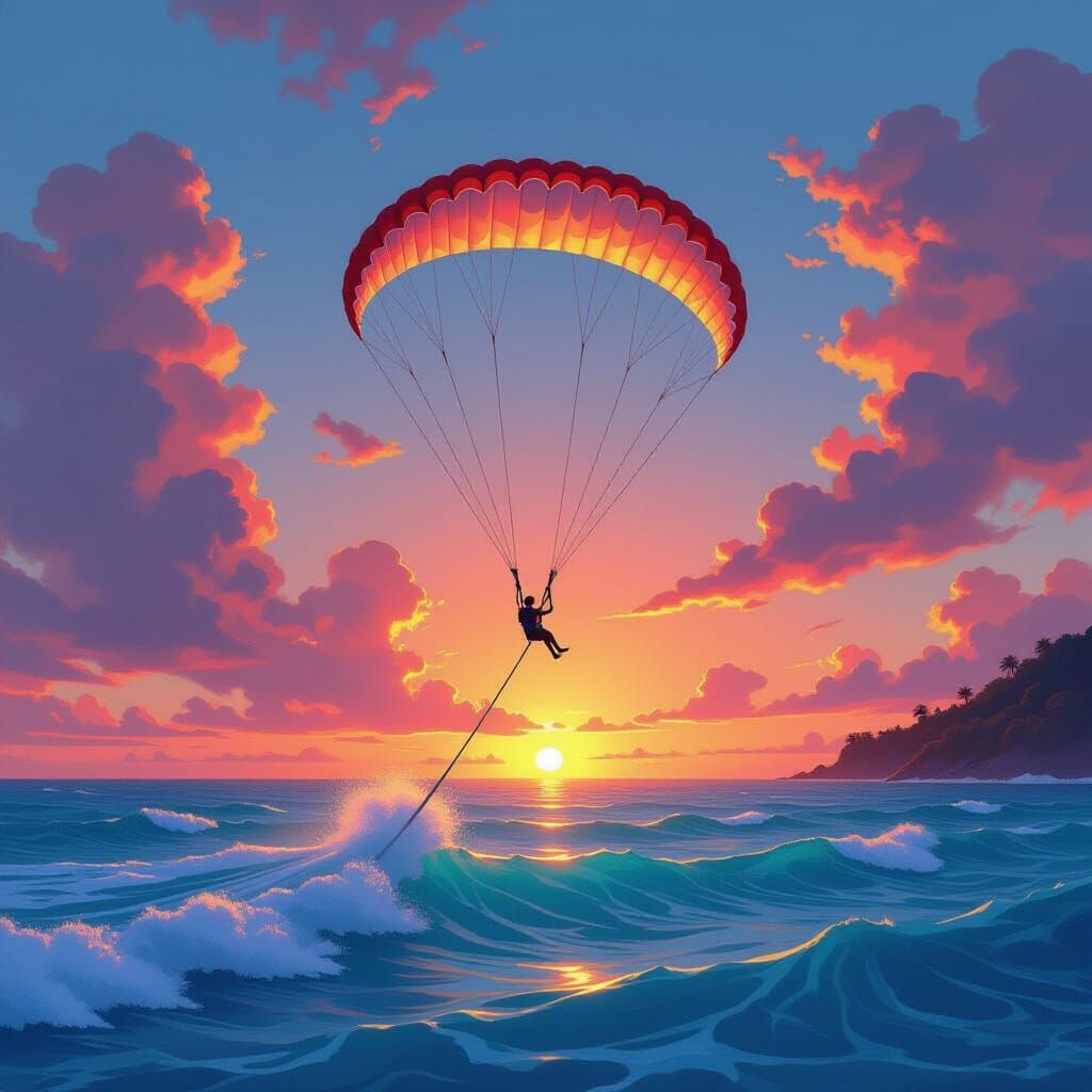 Parasailing at Sunset: A Matte Painting
