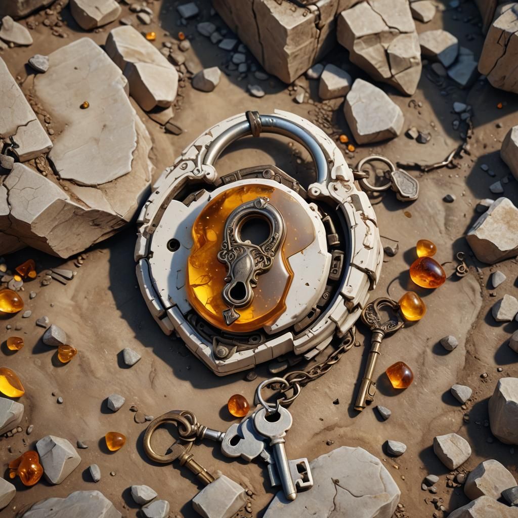 Lock and Key Encased in Amber