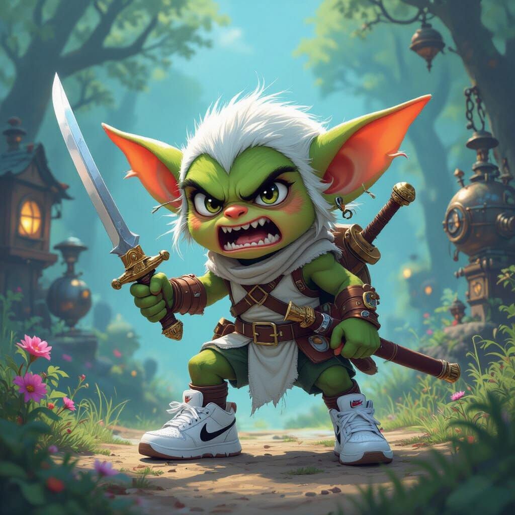 Furious Goblin in Steampunk Land, Miyazaki Style