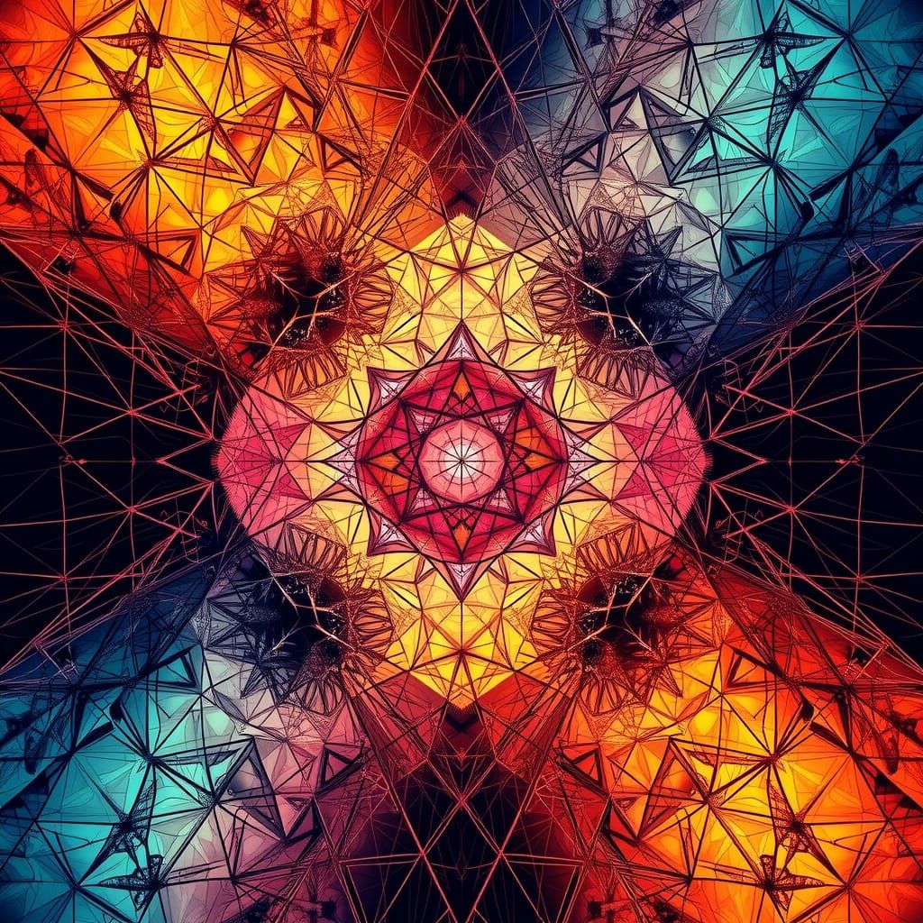 Cyberpunk Geometric Abstraction in Deep Saturation