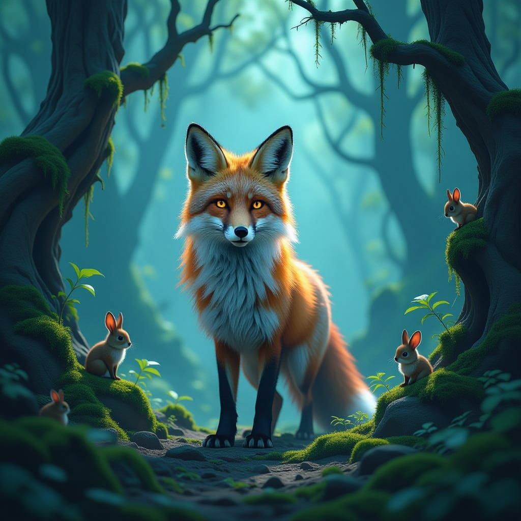 Majestic Fox in Misty Forest Concept Art