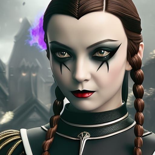 Wednesday Addams Portrait with Goth Makeup in 8k