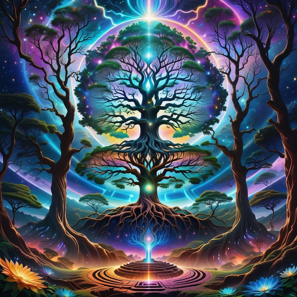 Holographic Tree of Life: Astral Cosmic Illustration