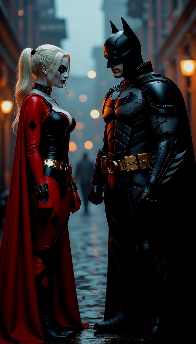 Harley Quinn and Batman in Cinematic Confrontation