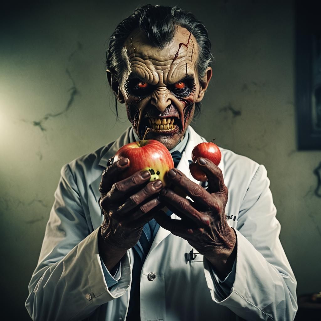 Evil Demon Doctor with Apple: Cinematic Still