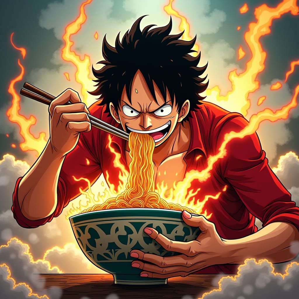 Luffy Gear 5 Devouring Ramen