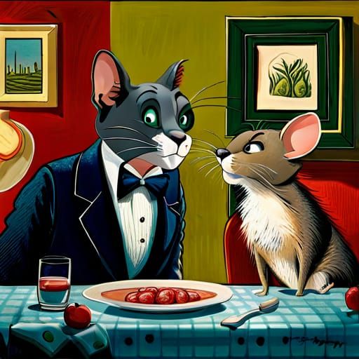 Hyperrealistic Tom and Jerry Dinner Confrontation
