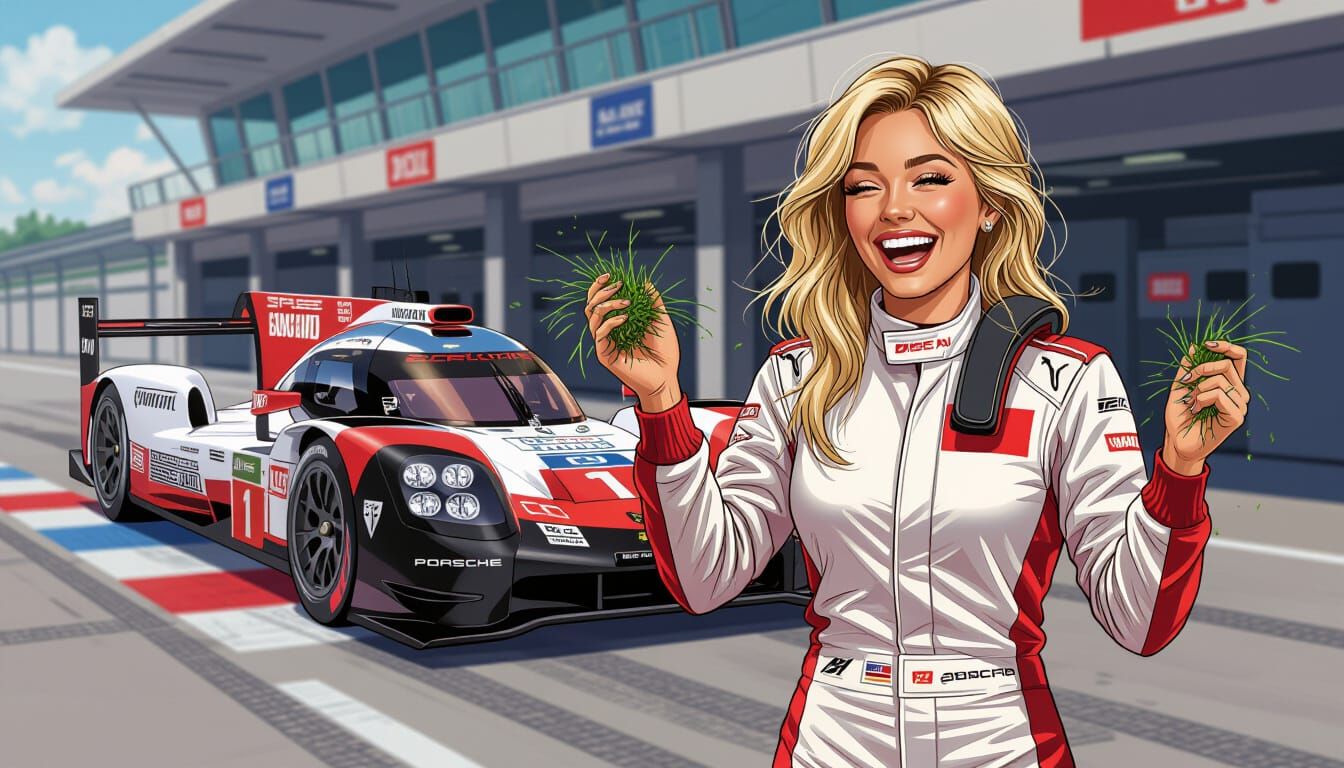 Porsche Race Driver in Hand-Drawn Illustration Style