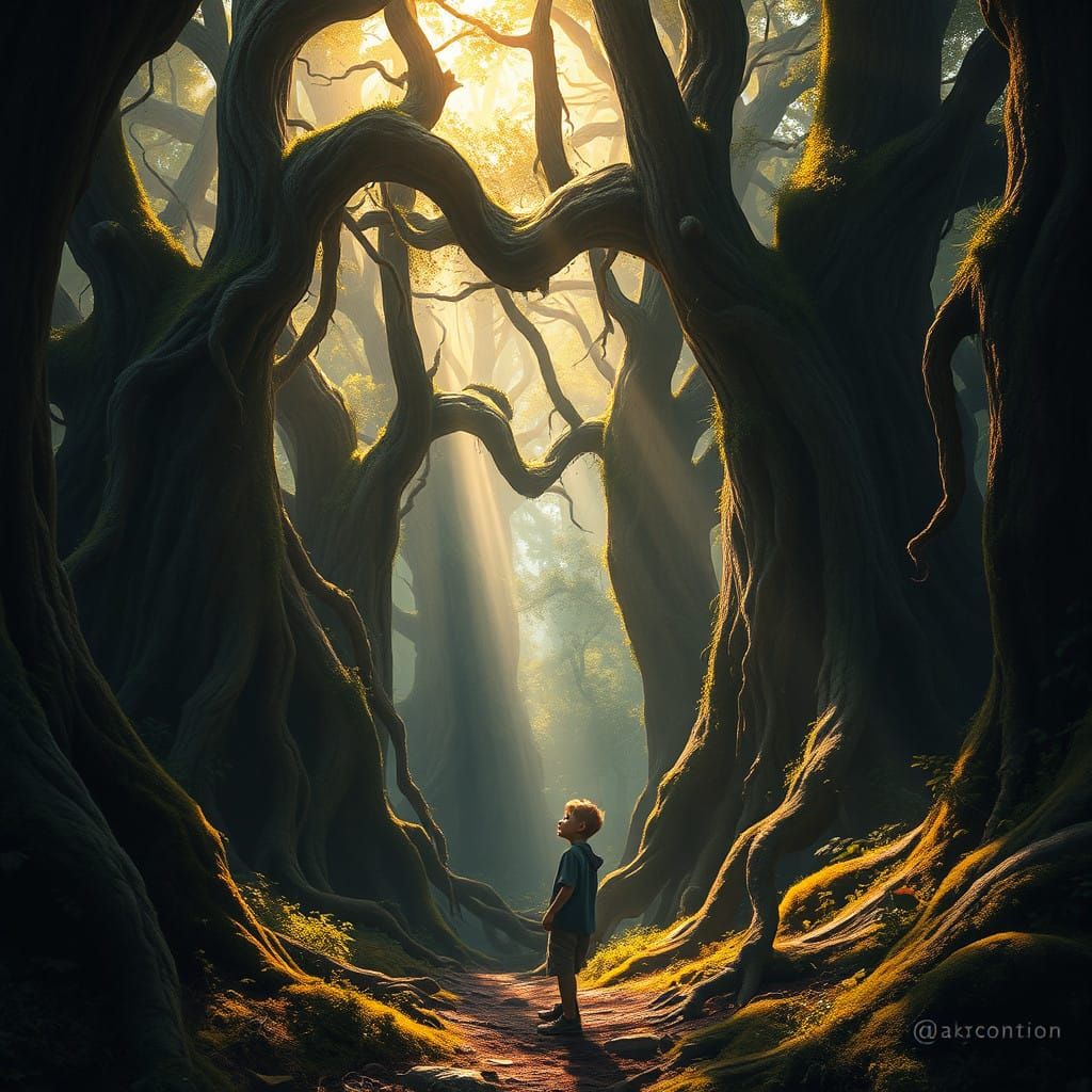 Mysterious Forest Boy in Whimsical Wonderland
