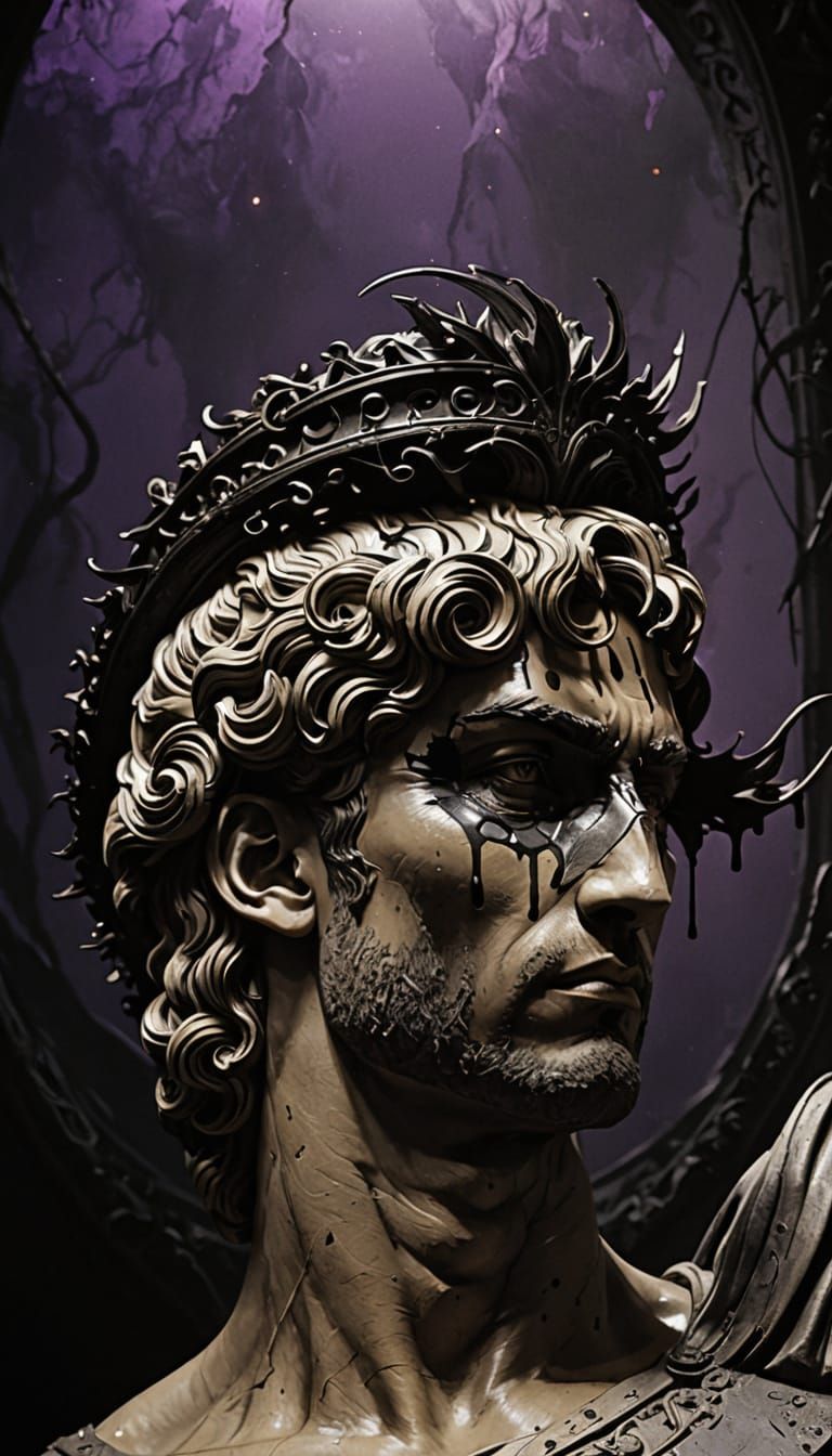 Serene Dark Fantasy Statue with Intricate Carvings