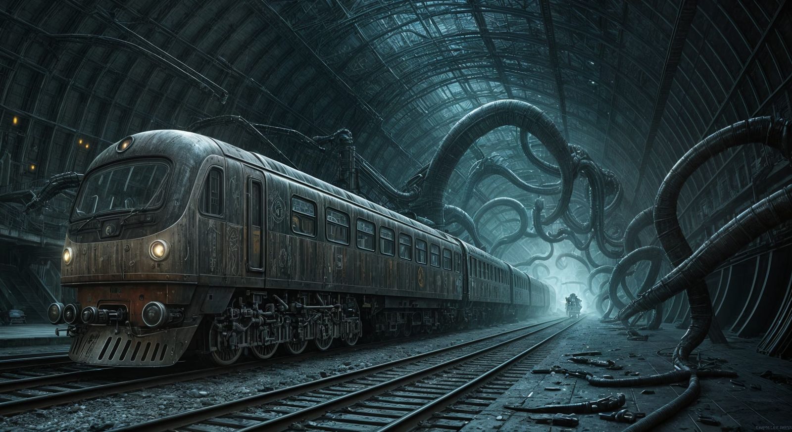 Eerie Futuristic Train Enters Alien Industrial Station in H....
