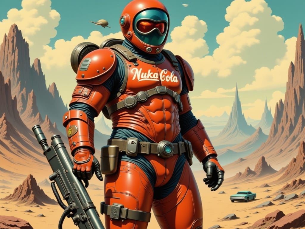 Nuka Cola Power Armor in Vintage-Futuristic Style