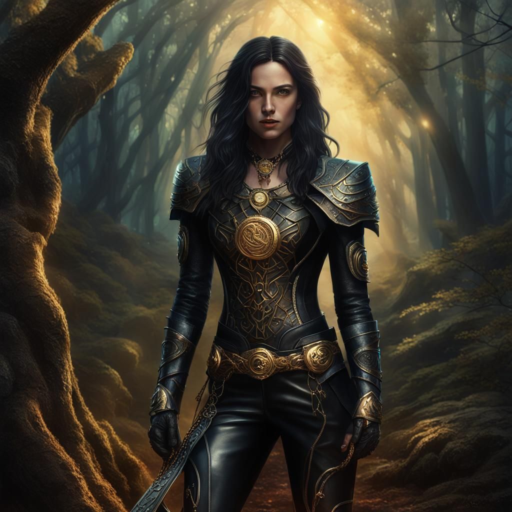 Mystical Forest Warrior in Dark Fantasy Style
