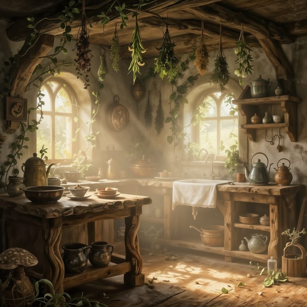Fantasy Druid Kitchen in Morning Light