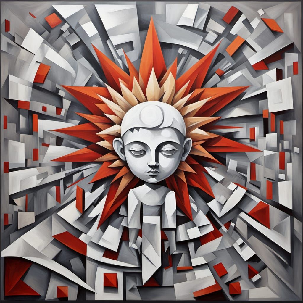 Abstract Surrealism Painting of Cherub and Bazaar