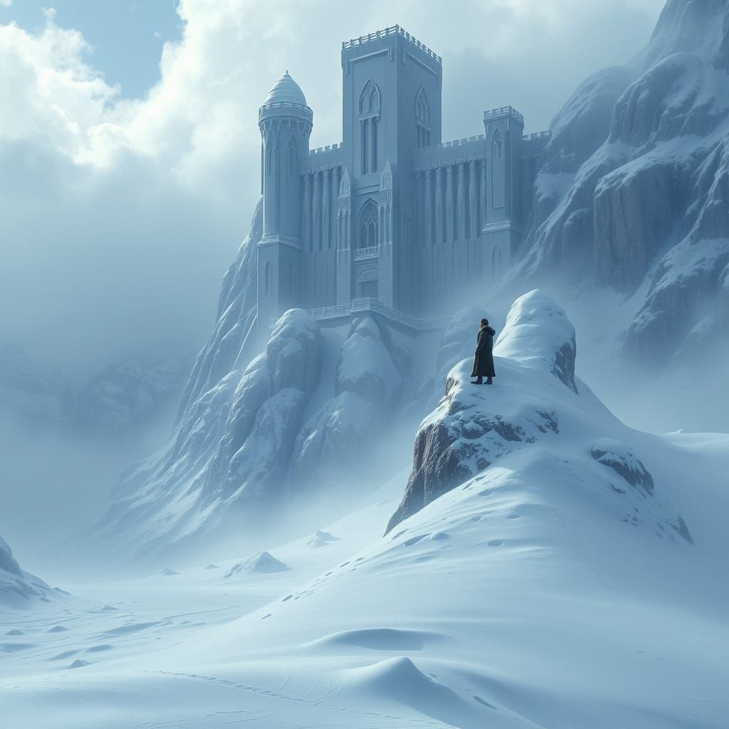 Majestic Ice Castle in a Blizzard, Neoclassical Style