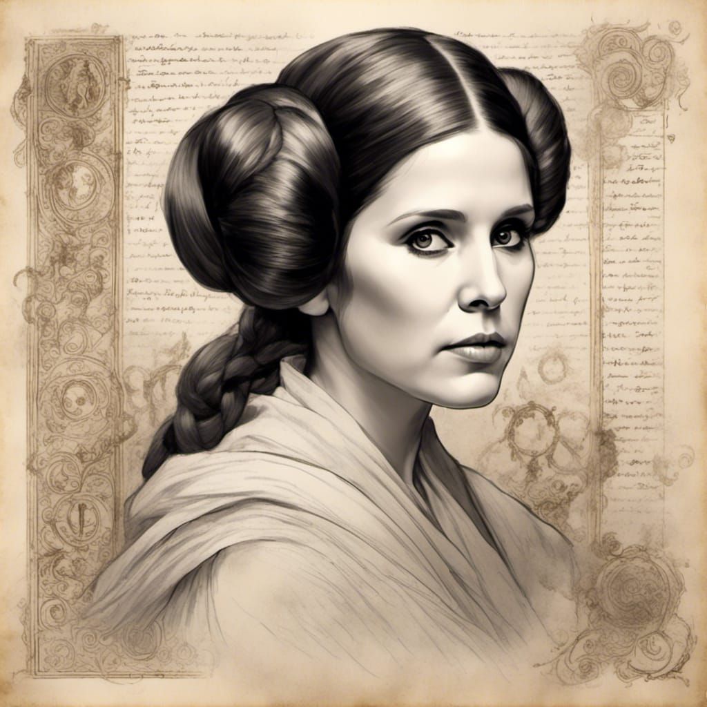 Princess Leia Sketch on Scroll in Paper Style