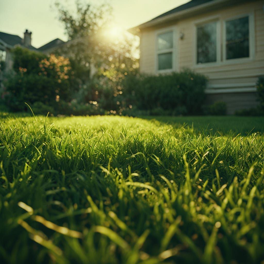 Golden Hour Sunlight on a Suburban Lawn