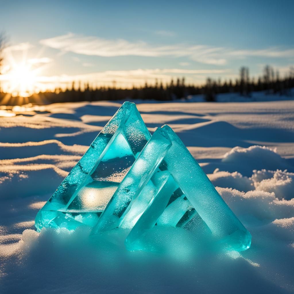 Turquoise Triangle Ice Plates Glowing in Sunlight
