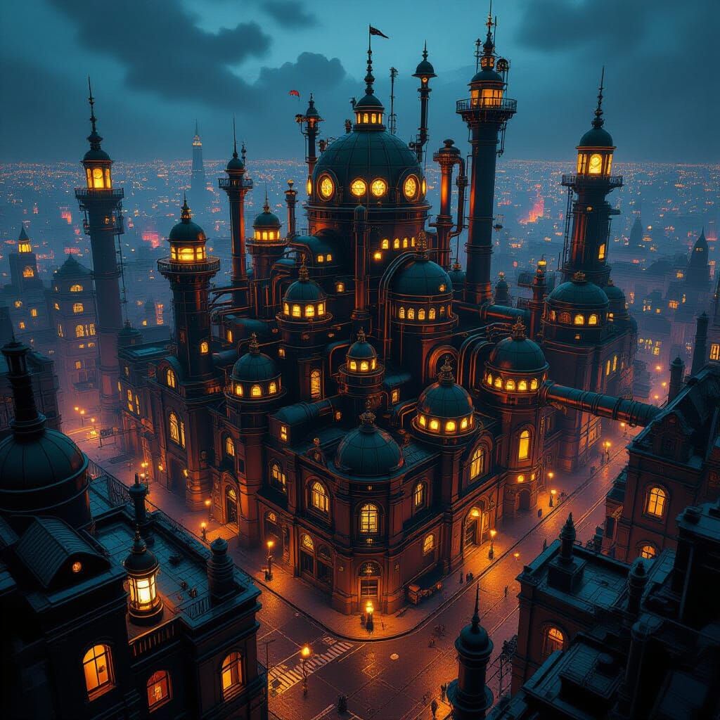 Steampunk City Bird's Eye View in Unreal Engine