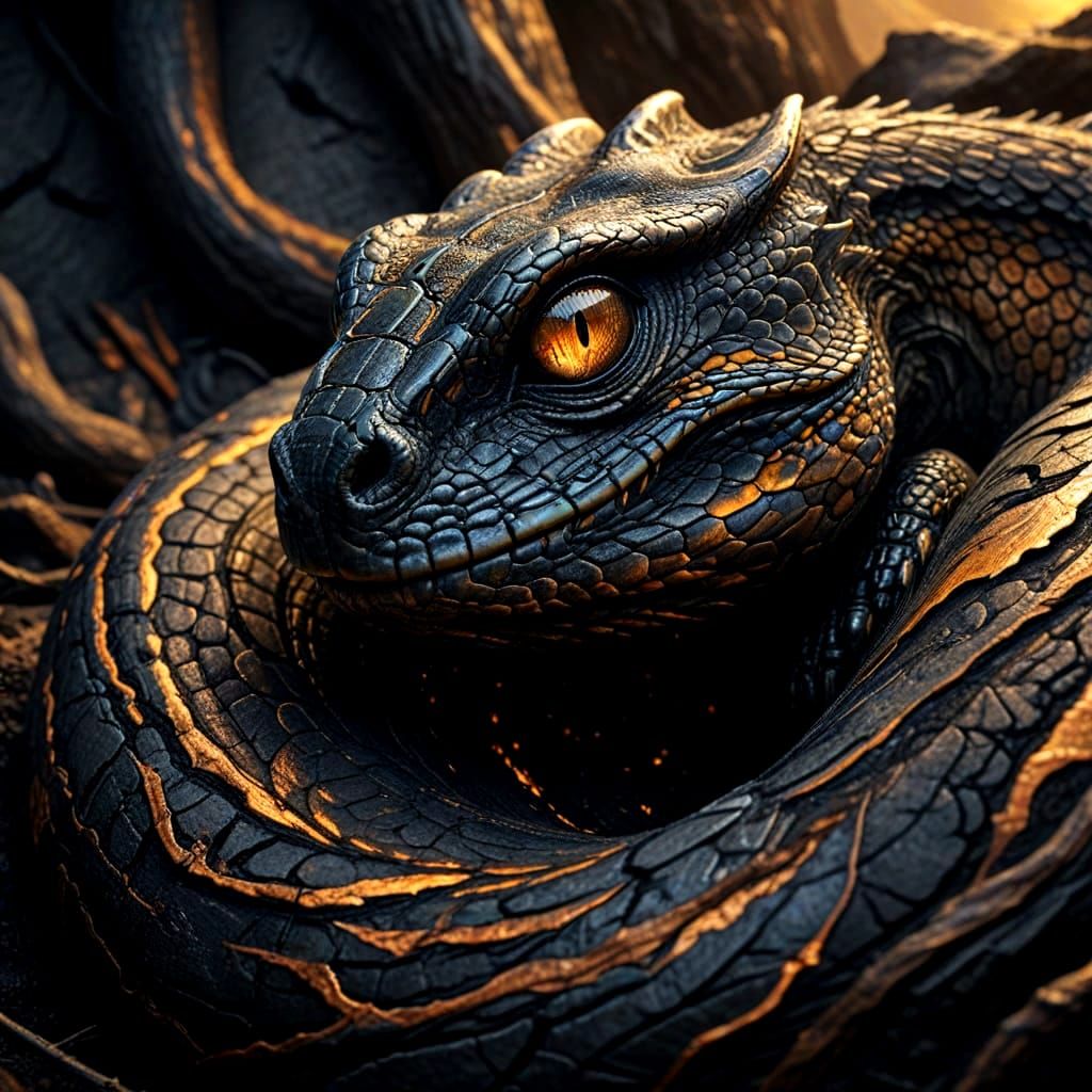 Midgard Serpent Coils Around Earth: Charcoal Drawing