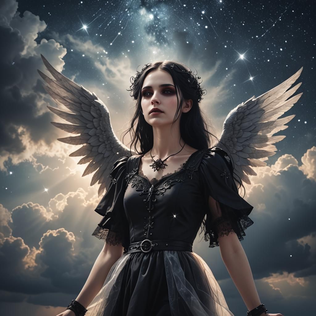Goth Girl with Wings in Heaven